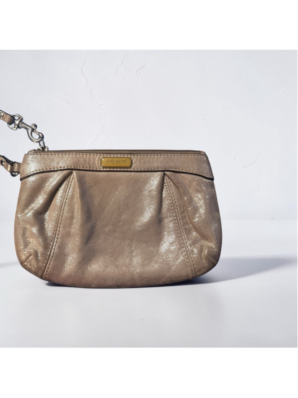 Coach Metallic Champagne Gold Wristlet Clutch Pouch Wallet Y2K